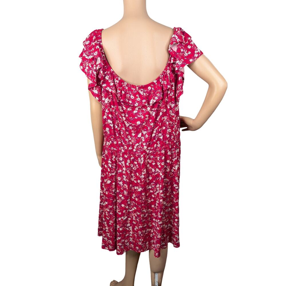 NWT Lane Bryant Red Floral Convertible Dress 22/24 Ruffle Off Shoulder Pocket - Picture 8 of 10